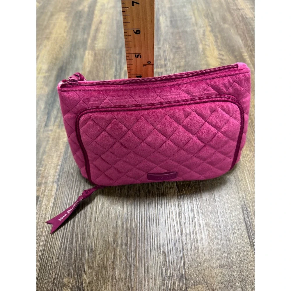 Vera Bradley Quilted Velvet Cosmetic Bag Magenta Pink Travel Makeup Organizer